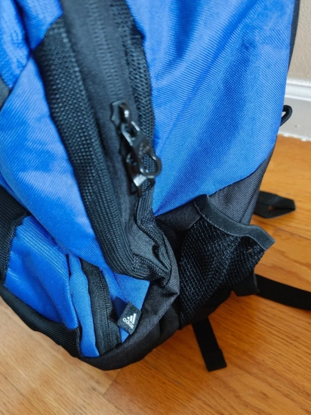 Adidas Load Spring Blue/Black Polyester Backpack with Chest Straps, Many Pockets